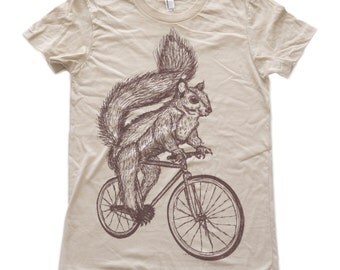 Squirrel on a bicycle - Womens T Shirt, Ladies Tee, Tri Blend Tee, Handmade graphic tee, sizes s-xL