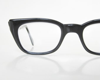 Vintage 1950s Horn Rim Eyeglasses Black Midnight Noir Glasses Mens Guys Homme 50s Fifties Mad Meen Geeky Authentic Retro Obsidian