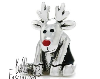 Rudolph Red Nose Reindeer Christmas Bead Charm 925 Sterling Silver Fits Pandora, Charmed Memories & Compatible Brands BELLA FASCINI® M-31N