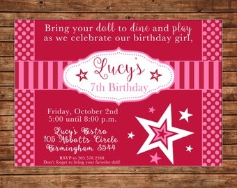 Doll Girl Store Bistro Birthday Party Invitation - DIGITAL FILE