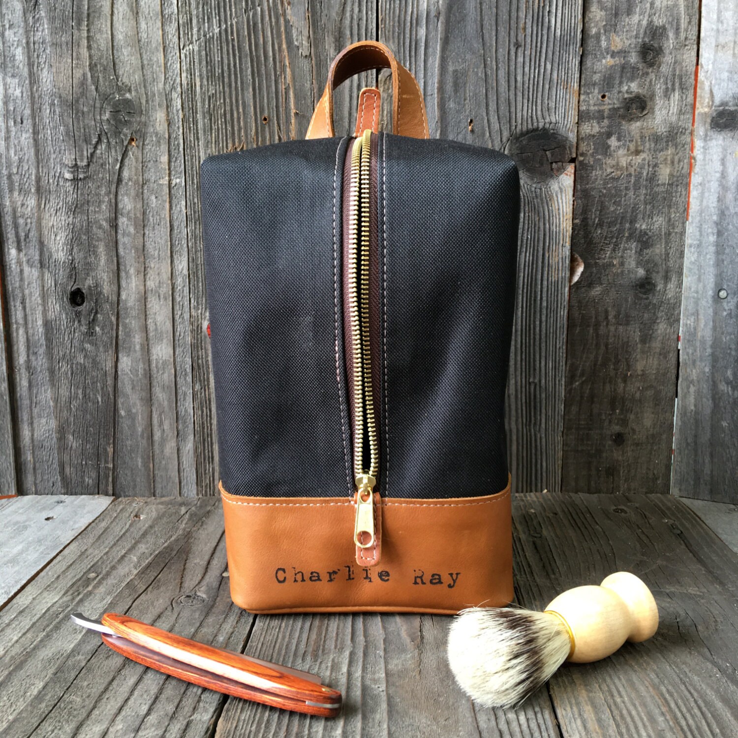 leather hanging dopp kit