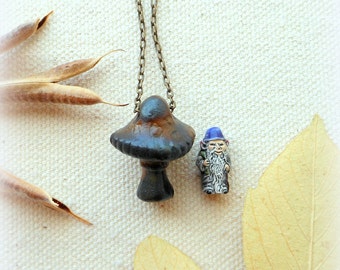 Psychedelic mushroom necklace fungus shroom necklace hippie jewelry