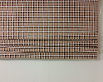 Custom made, faux Roman shade, pleated valance, Kanvas Best in Show Classic Plaid Tan
