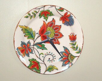 Fiesta Floral Wall Clock, Ceramic Plate Wall Clock, 9 Inch Wall Clock, Unique Wall Clock, Wall Decor, Home Decor, SILENT 1390