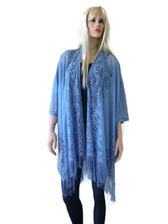 Soft Denim Blue lace Kimono-Bohemian Lace Kimono Pale Blue