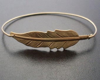 Feather Bracelet, Gold Feather Jewelry, Feather Bangle Bracelet, Nature Bracelet, Hippie Bracelet, Nature Inspired Jewelry
