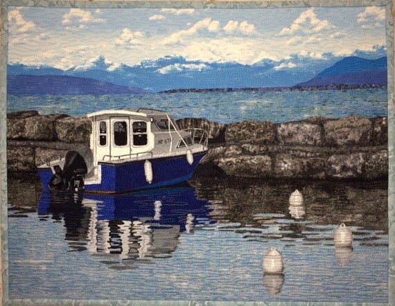 Springtime on the Lake Original Fiber Art by by
