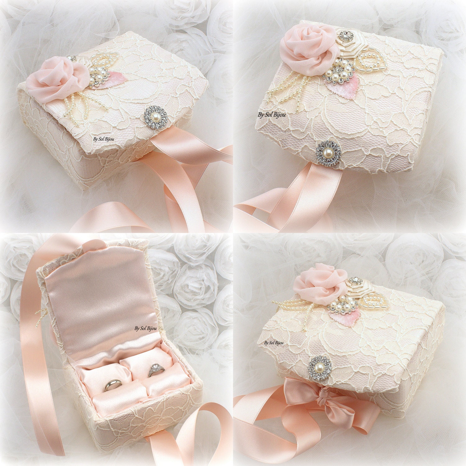 Wedding Ring Box Ivory Blush Pink Alternative Pillow