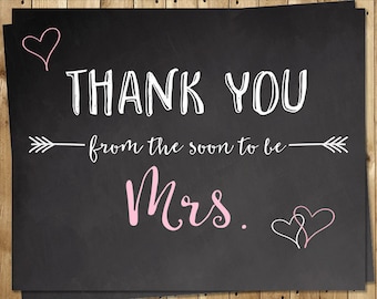 Bridal Shower Thank You Cards, Pink, Chalkboard, Wedding, Gray, Future Mrs, Set of 24 Folding Notes, FREE Ship, MRSPK, Soon to be Mrs Pink