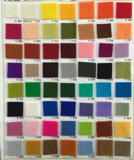 Wool Felt Colour Chart 100 Pure New Wool Felt