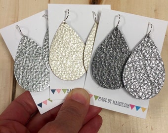 Leather Earrings - Metallic Leather Teardrop Earrings