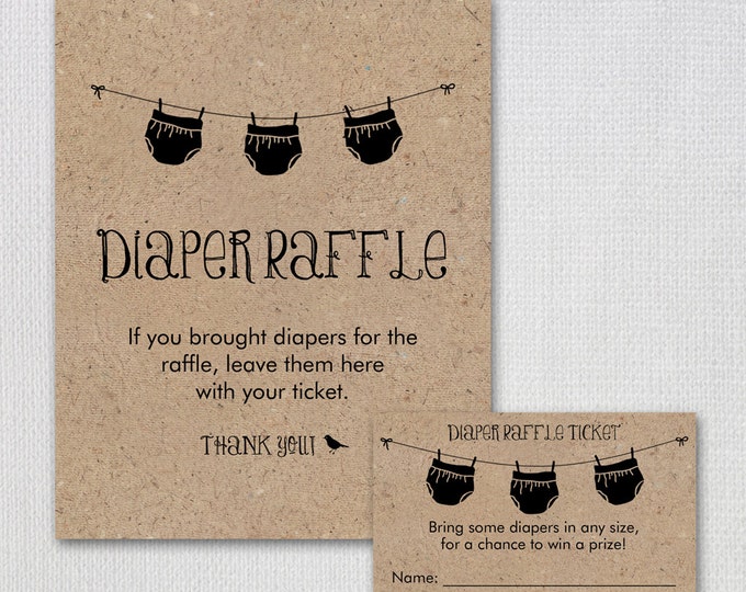 Diaper Raffle Ticket / Instant Download / Baby Shower Printable Raffle Ticket and display sign / Kraft Paper with Diaper / PRINTABLE / #5244