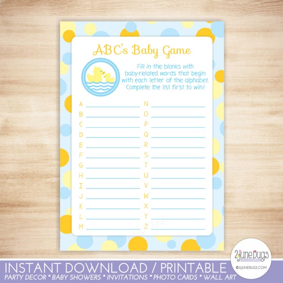 Rubber Duck Abcs Baby Shower Game Rubber Duck Baby Shower