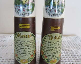 Vintage Florida Souvenir Salt & Pepper Shakers Mother and Dad Made in Japan