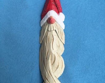 Custom Carved Twisty Beard Santa Tree Ornament Wood Carving Icicle Ornament Tree Ornament Carved Wood Santa Christmas Handmade