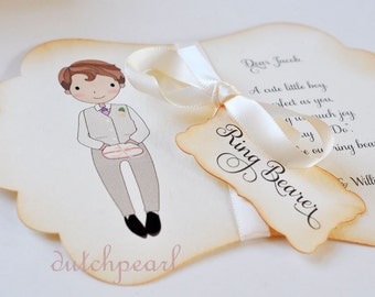 Will you be our RINGBEARER INVITATION CARD in gift box with satin ribbon - personalized wedding dutchpearl - ring bearer page boy