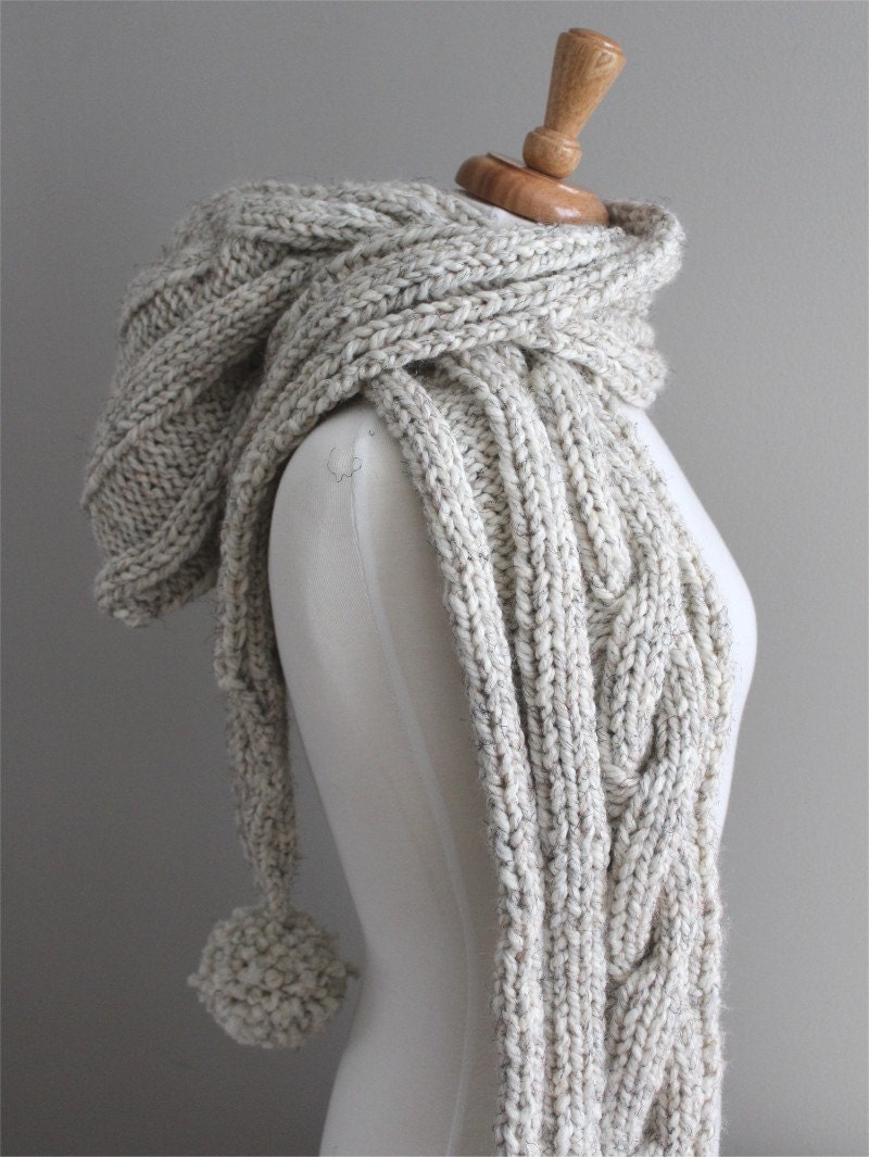 KNITTING PATTERN Cable Hooded Scarf PDF knitting pattern