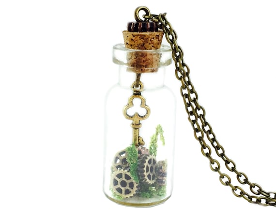 Steampunk Necklace - Steampunk Pendant - Steam Punk Necklace - Gear Necklace - Long Terrarium Necklace - Steampunk Key Necklace by SpotLightJewelry steampunk buy now online