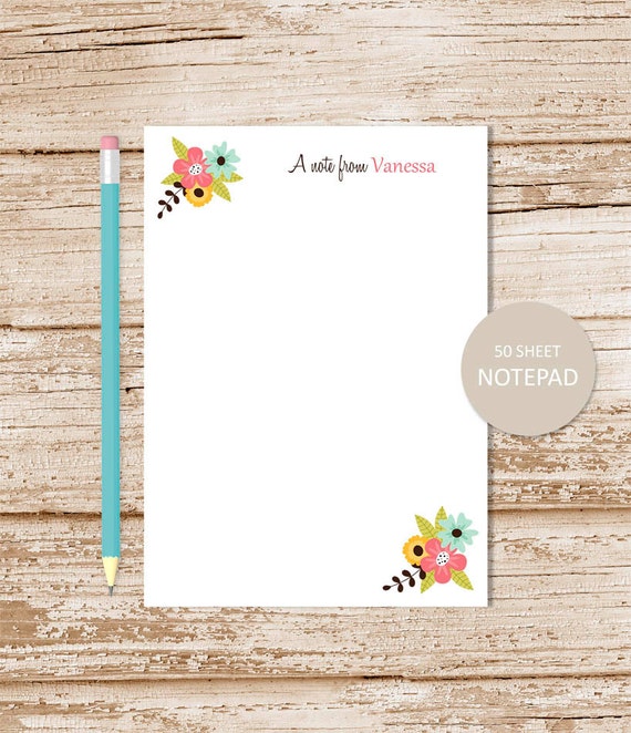 flower note pad . personalized notepad . floral corners Flower note pad . personalized notepad . floral corners