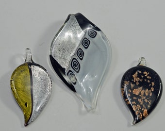 Murano style silver foil glass pendants, 2 styles - #1611