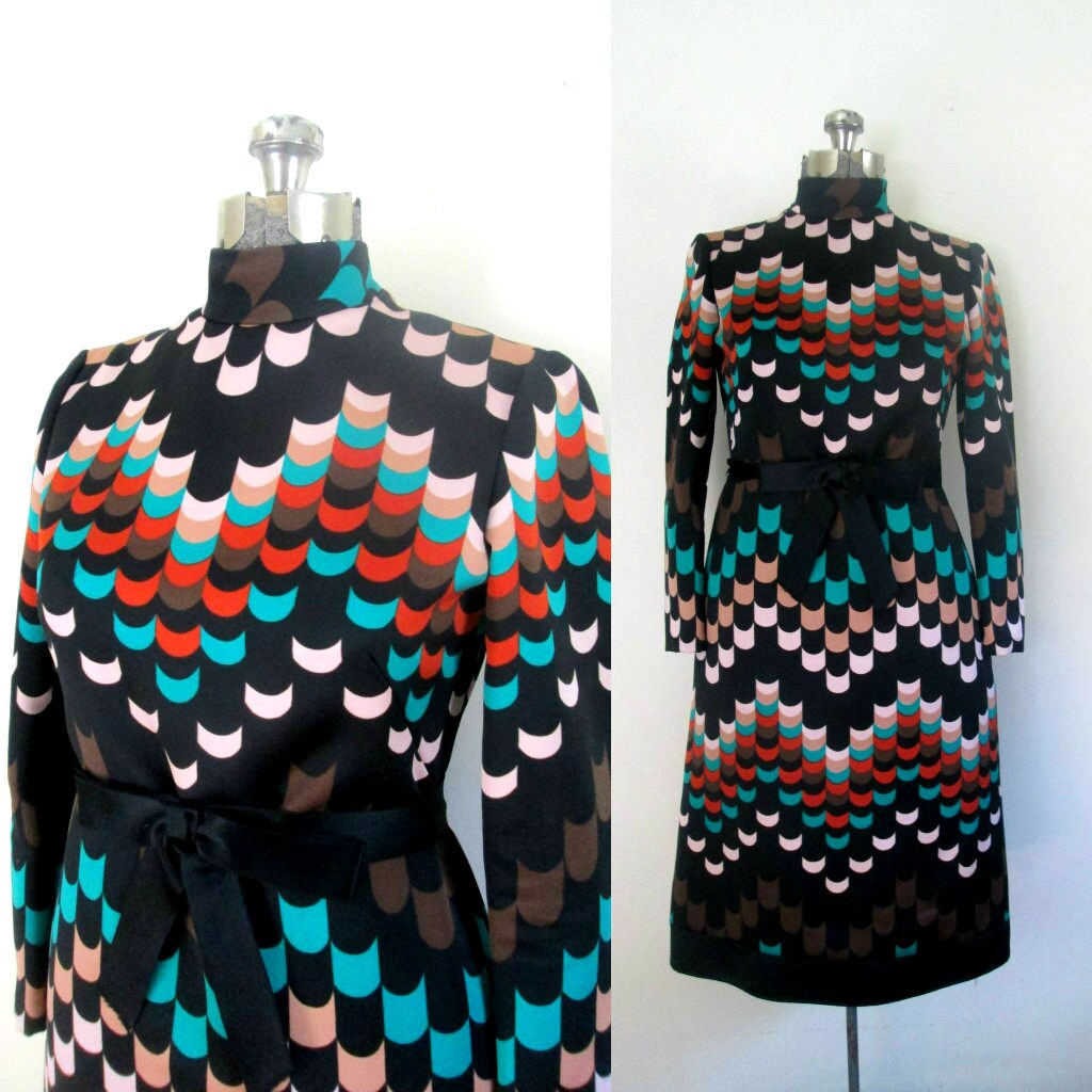 1970s Designer Abstract Art Dress // Adele Simpson Colorful