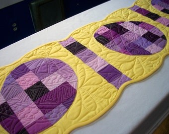 Easter Table Runner Purple Yellow Easter Eggs Quilted Bed Runner Quiltsy Handmade FREE U.S. Shipping