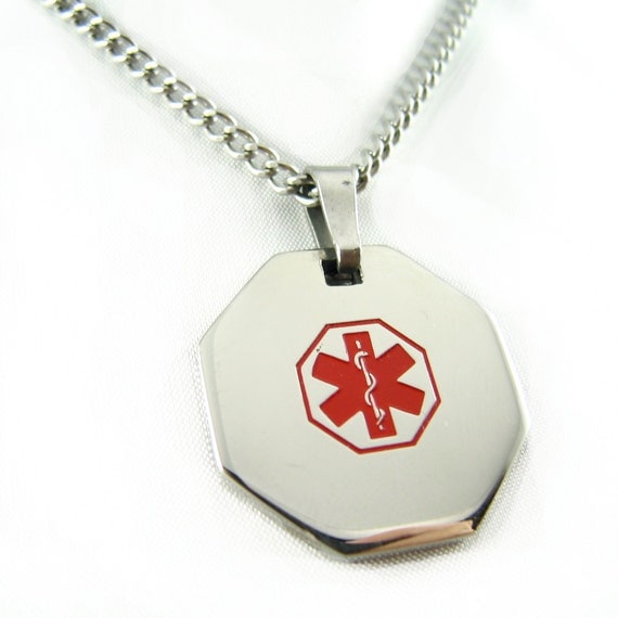 Medical Alert ID Necklace Stainless Steel Custom Engraved