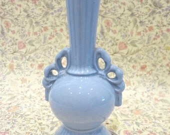 Vintage 1940s French Blue Ceramic Boudoir Lamp