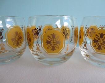 Vintage Gold and Yellow Roly Poly Glasses - Set of 4