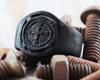 Mens Signet Ring Matte Black Cross Personalised Jewellery