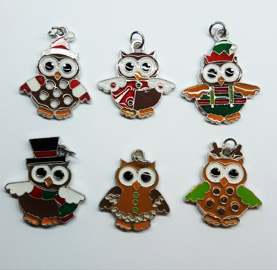 metal christmas owl enamel charms set of 6 from metal christmas owl enamel charms set of 6 from