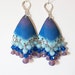Bohemian statement jewelry Big blue chandelier earrings Lever back wire gypsy earrings Aqua blue purple enamel dangle earrings