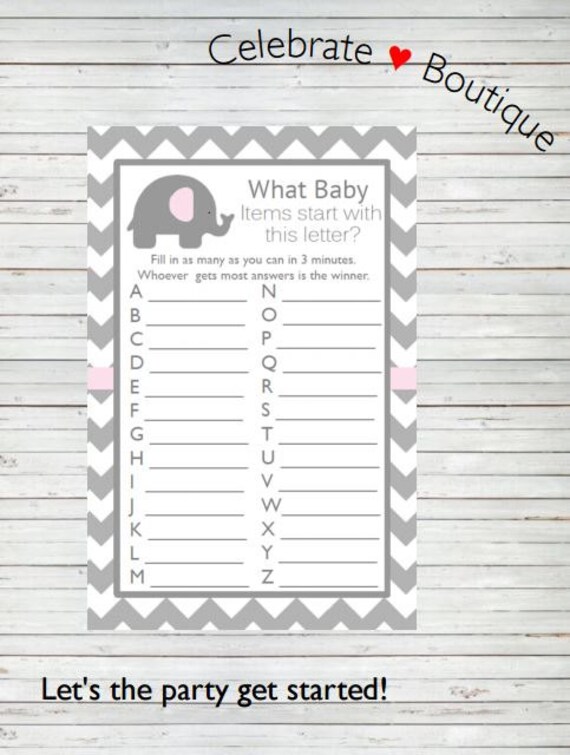 Elephant Baby Shower Instant Download What Baby Items start