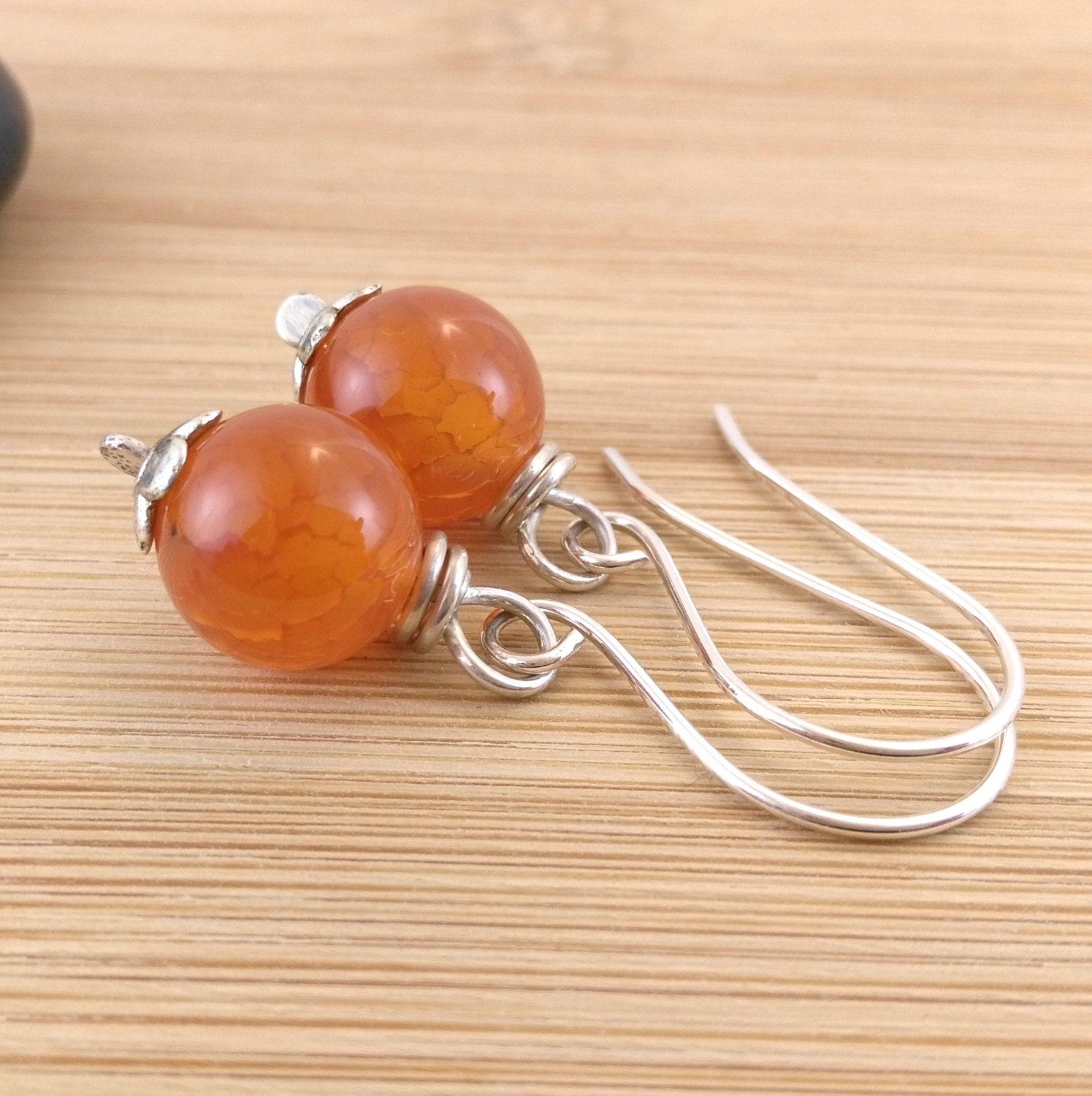 Orange Gemstone Earrings. Sterling Silver. Semi Precious