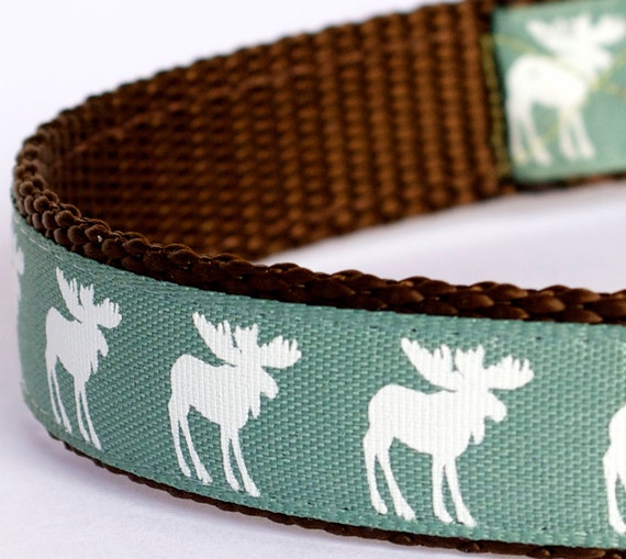 Moose Silhouettes Dog Collar Green Pet Collar Cabin Chic