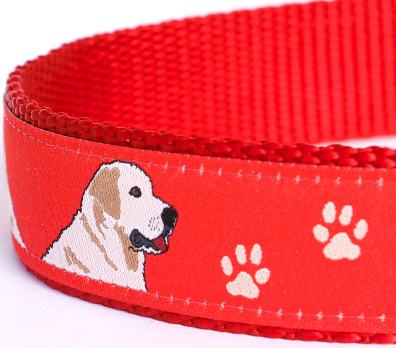 Golden Retriever Dog Collar Red Pet Collar Paws Print