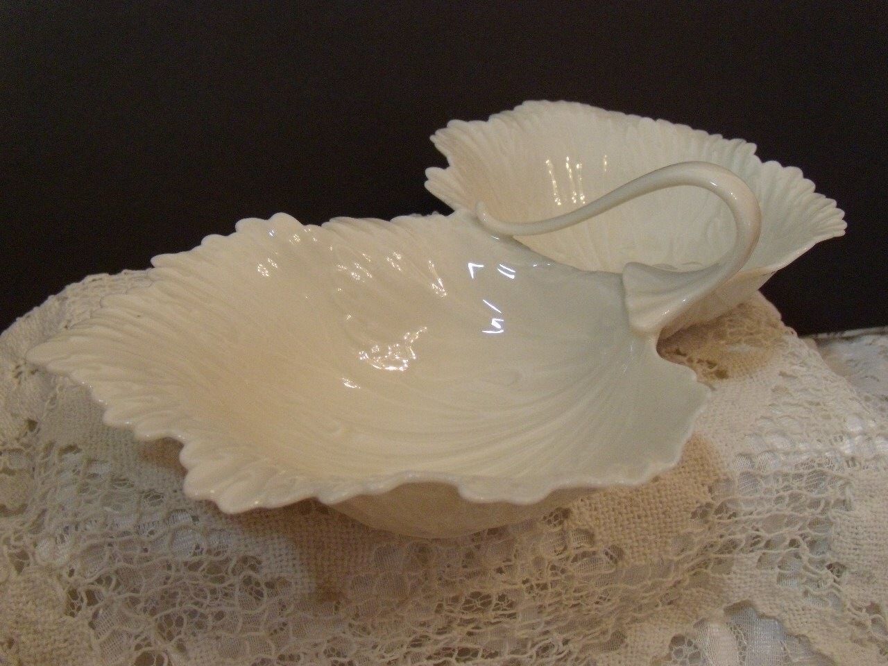 Vintage Lenox Double Leaf Candy Dish With Handle
