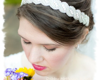 Jeweled Bridal Headband, Rhinestone Wedding Headpiece, Rhinestone Crystal Wedding Headband, Silver Beaded Bridal Hair Piece, No. 5040HB