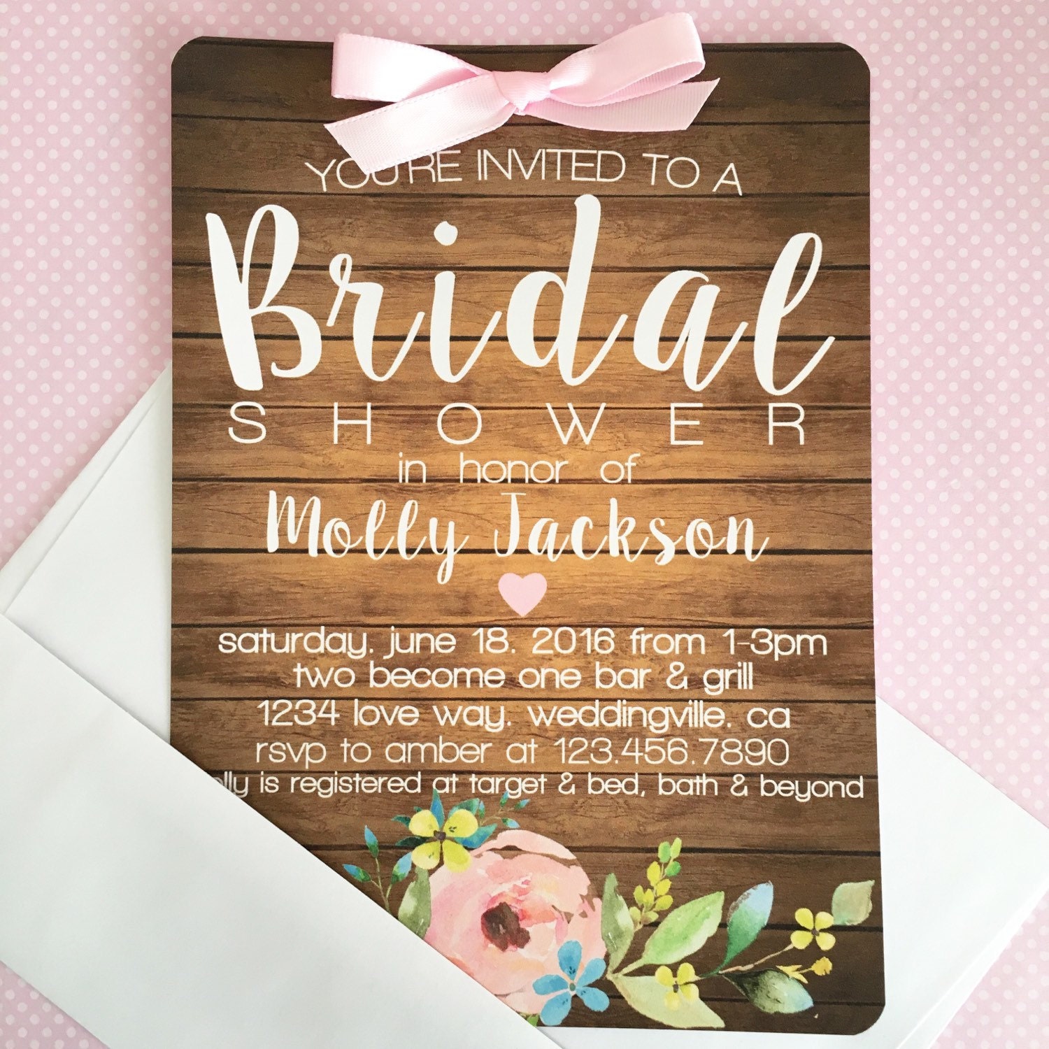 12 Wood Floral Bridal Shower Invitations Printed Rustic