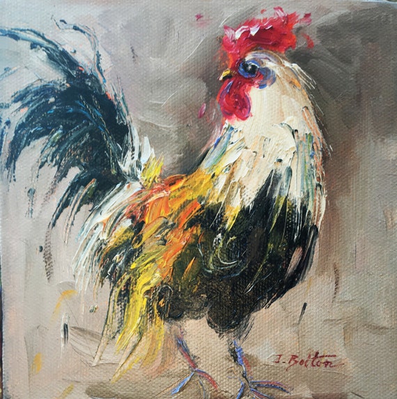 Rooster Oil Painting Portrait Rooster Painting Original Oil