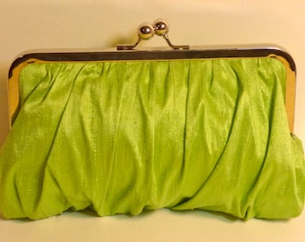 Bridal Clutch or Bridesmaid Clutch Lime Green Silk Gathered Clutch CUSTOMIZE