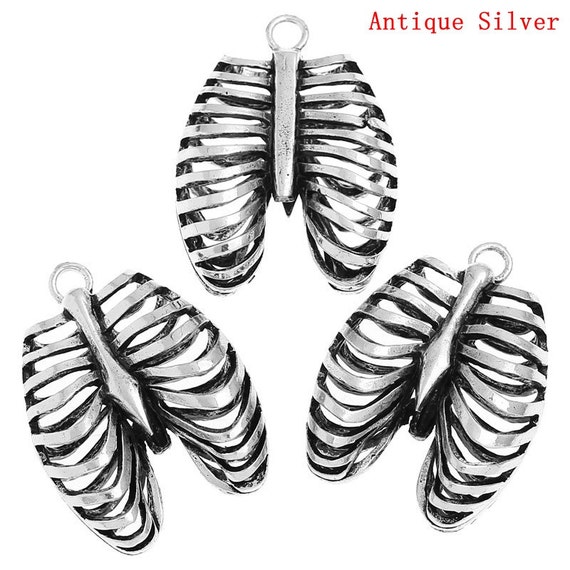 1pc. Antique Silver Anatomical Organ Ribs Rib Cage Medical