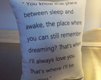 Word pillows Peter Pan pillow birthday gift throw pillow cotton canvas cushion JM Barrie quote boyfriend gift first apartment home decor
