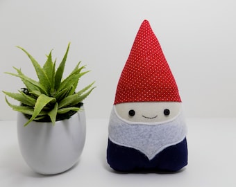 Gnome plushie in red and navy, gnome decor, woodland decor for home or nursery, garden gnome