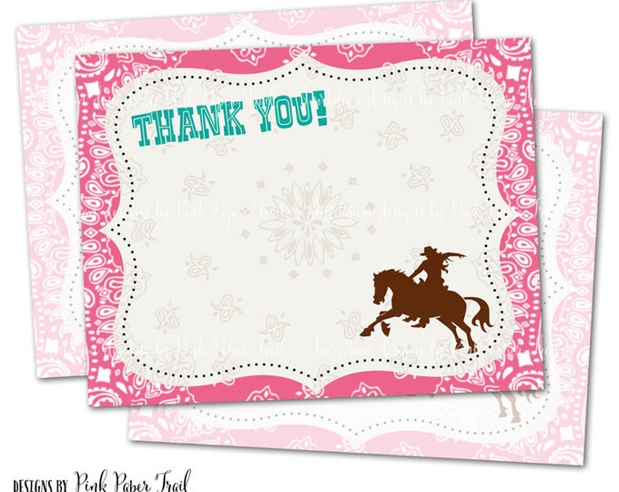 Pink Cowgirl Party Thank You Card, Instant Download, Print Your Own