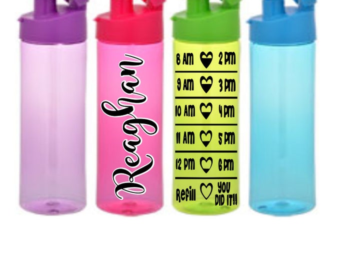 Water Tracker Water Bottle with Name, Fitness Water Bottle 22 ounces, Water Bottle with Time, Personalized Flip Top Water Bottle