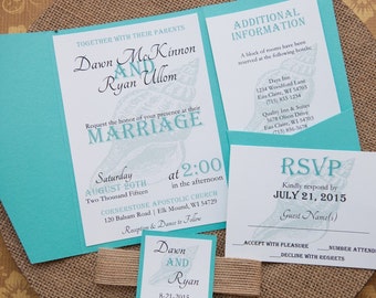 Pocketfold Wedding Invitation, Beach Wedding Invitation, Destination Wedding Invitation, Modern Wedding Invitaton, Custom