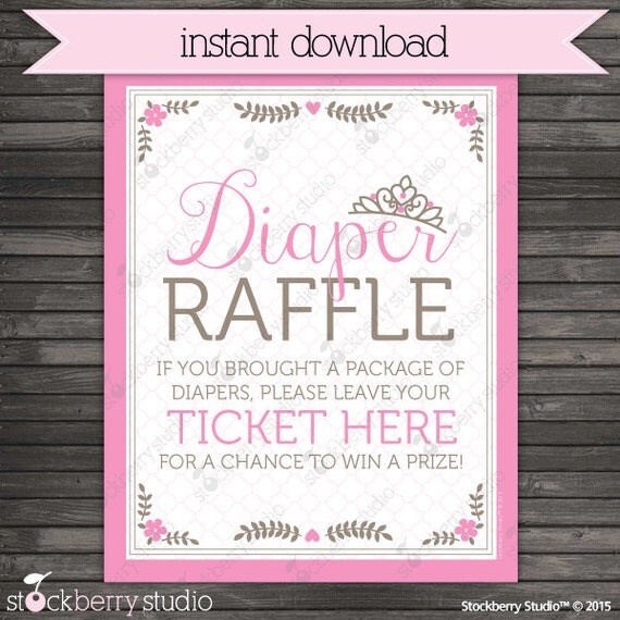 Princess Baby Shower Diaper Raffle Ticket Sign Instant Download Diaper Raffle Sign 