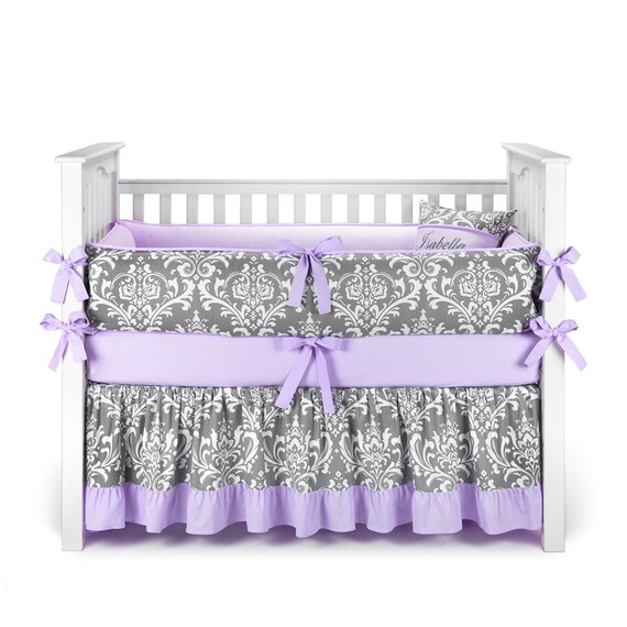 Damask Gray & Lilac Crib Bedding Set by Sofia Bedding
