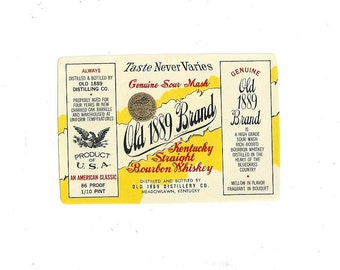 Old 1889 Brand Kentucky Straight Bourbon Whiskey Vintage Label, C1950s